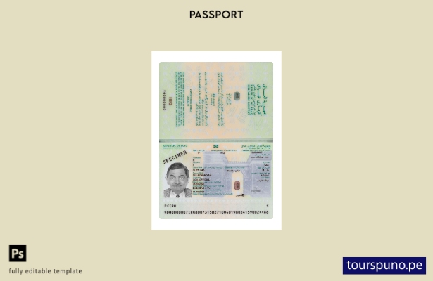 Listo para imprimir la plantilla actual del pasaporte iraquí. 1